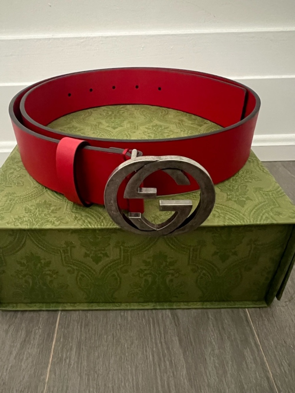 Gucci Red Leather Belt with Iconic Double G Buckle